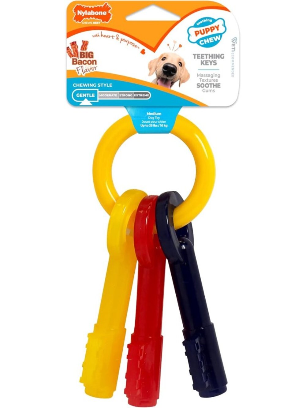 Puppy Teething Keys Chew Toy - Bacon Flavor, Durable Medium Dog Chew for Healthy